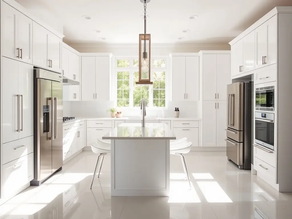 A modern kitchen renovation featuring stainless steel appliances, custom cabinetry, and a quartz countertop, showcasing DK LLC's expertise in kitchen upgrades.